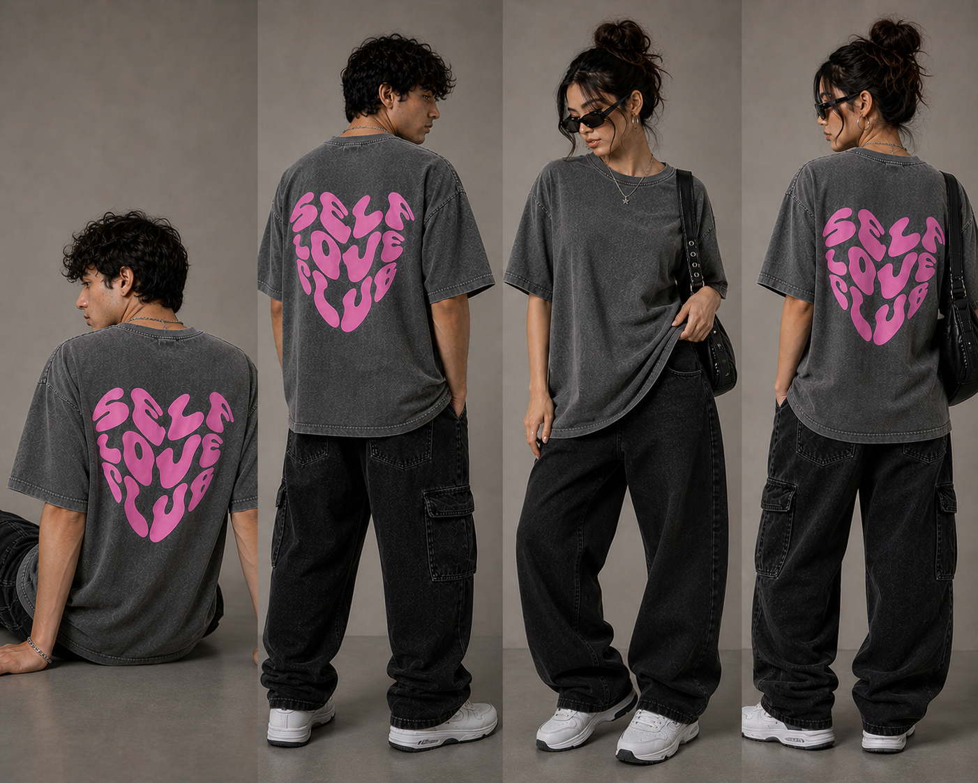 Self Love Club Acid Wash Drop Shoulder T Shirt